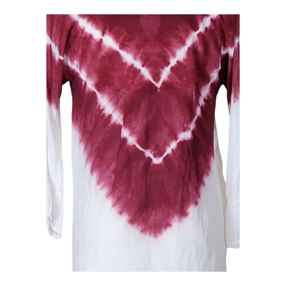 XCVI Tie-Dye Tunic Shirt Burgundy White Boho 3/4 Sleeve Rayon Viscose Top S - Picture 5 of 9